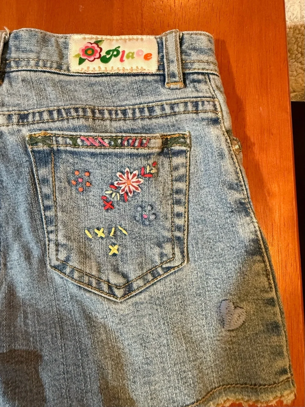 Children’s Place Denim Floral Appliqué Shorts - Blue Denim